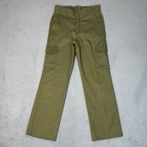 80s Vintage Boy Scouts BSA Olive Cargo Pants Youth 14 High Waist 26x28 Made USA